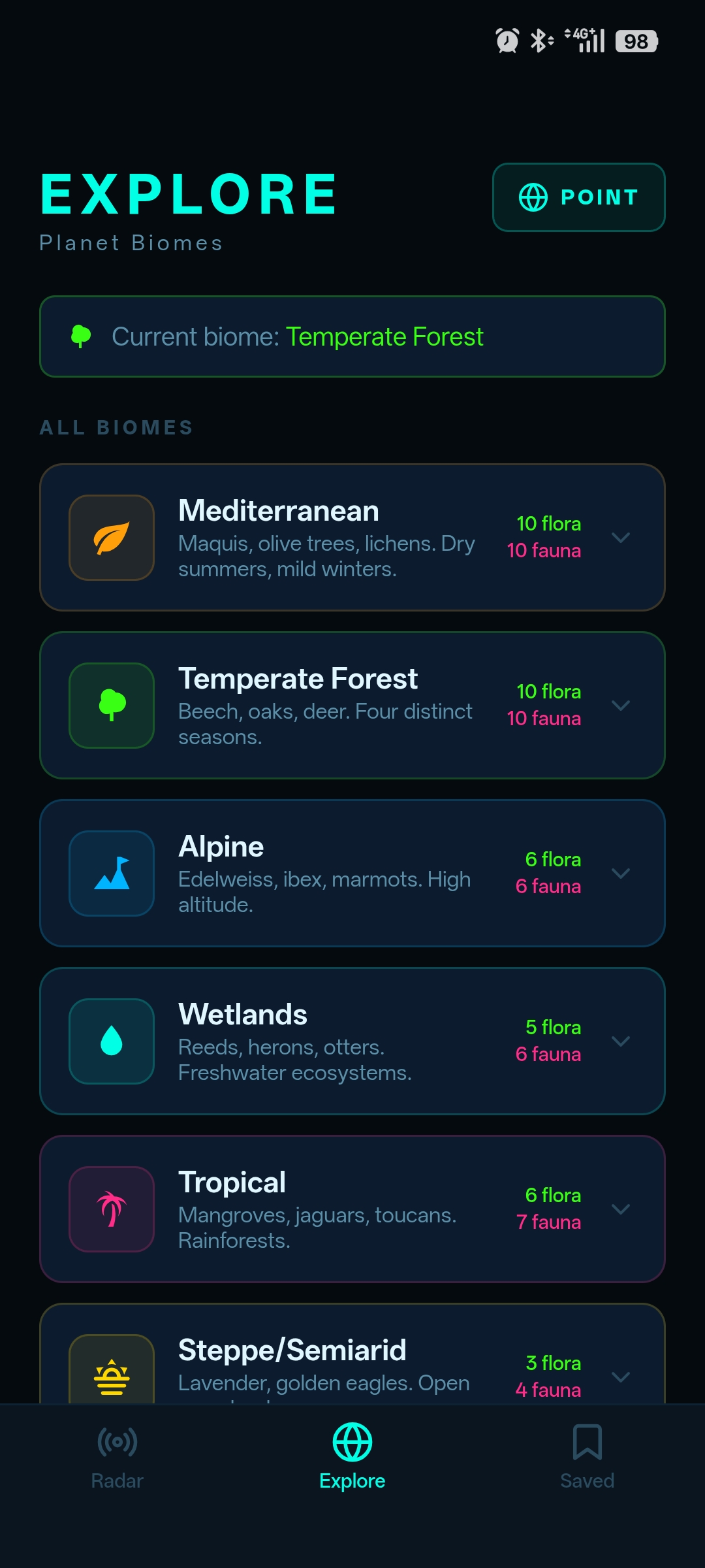 BioRadar species detail card